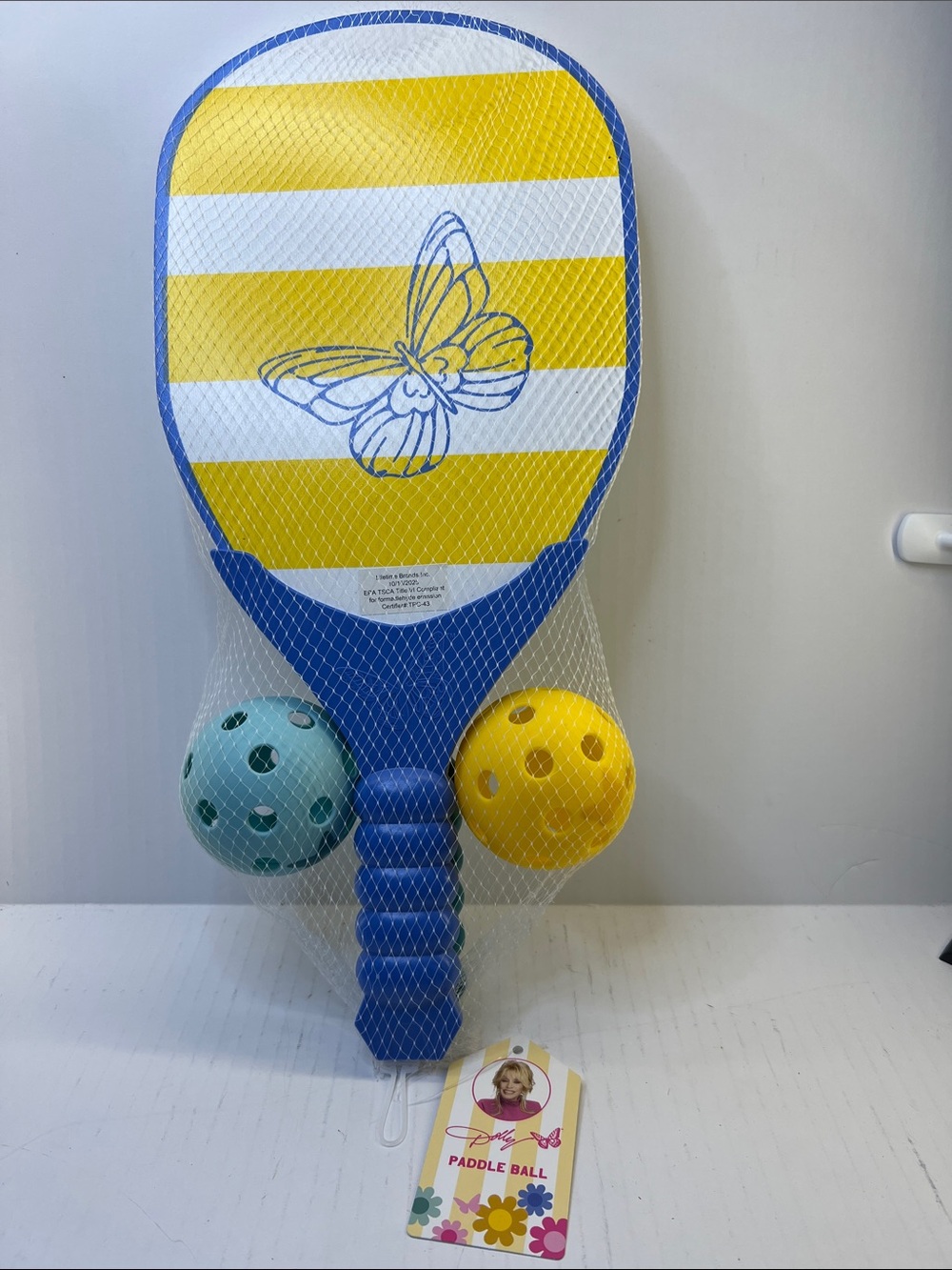 Rare Dolly Parton Paddle Ball Set - Blue and Yellow. NWT